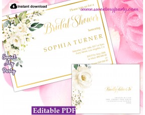 Ivory roses Bridal Shower invitation printable template, (123)
